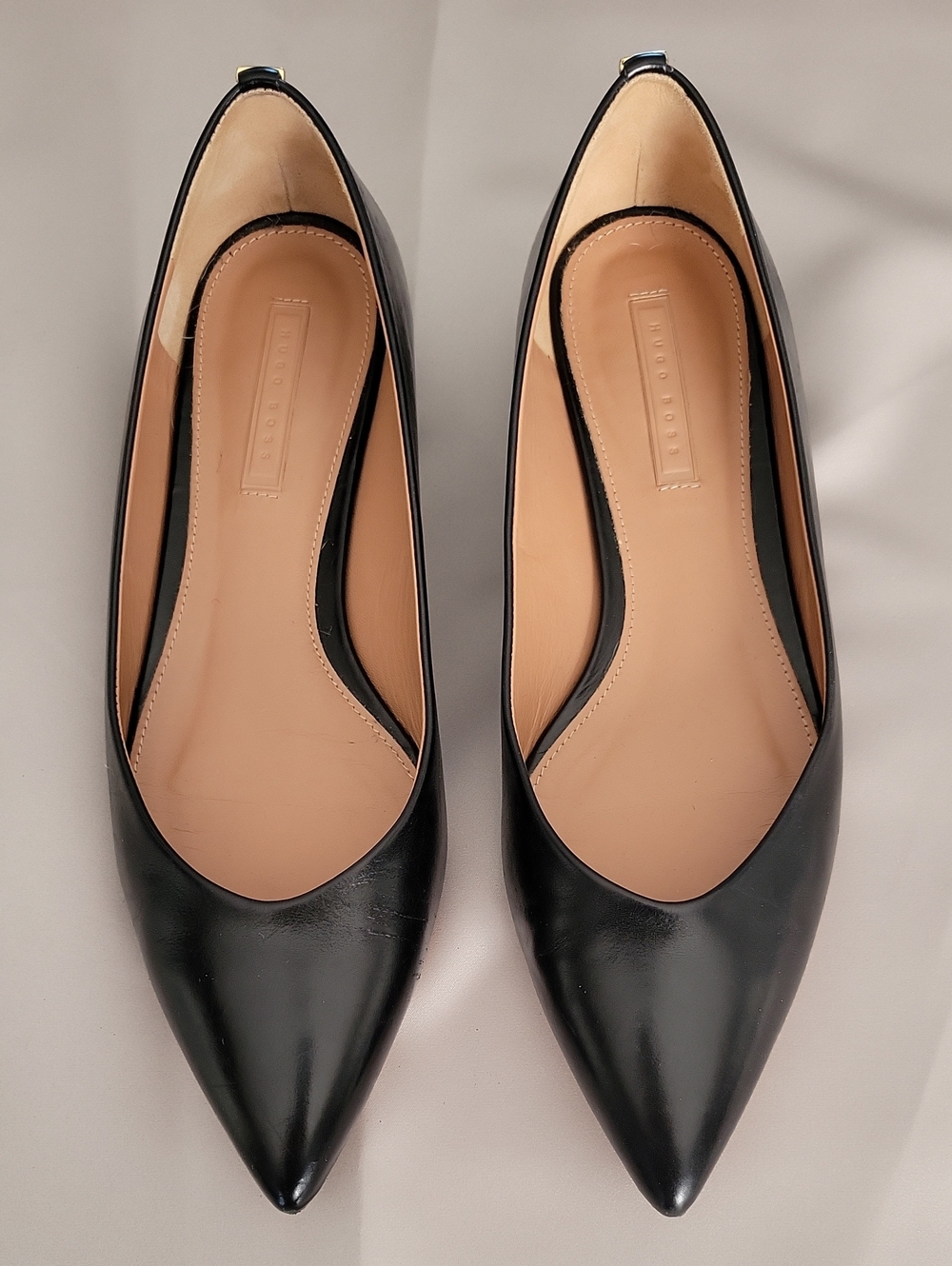 Hugo Boss Black Pointed-Toe Leather Flats